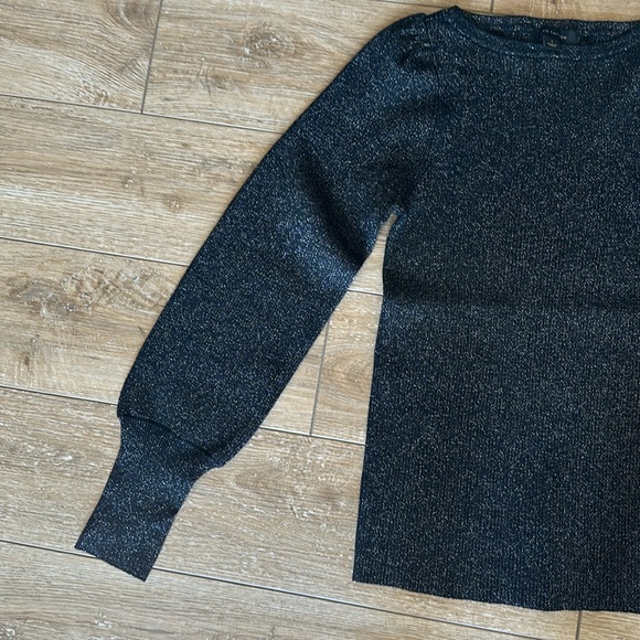 NWOT Ann Taylor Black Shimmer Balloon Sleeved Sweater Size S - Picture 3 of 11